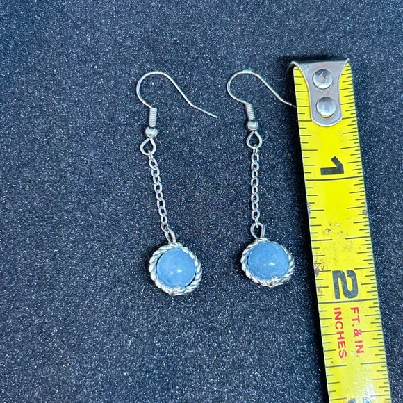Aquamarine bead earrings dangle drop gemstone statement handmade stainless steel - Picture 5 of 5